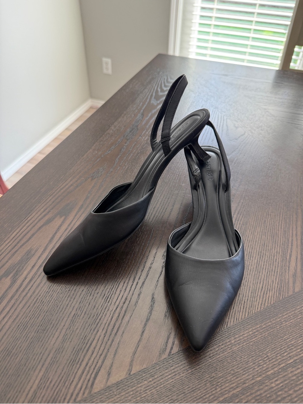 Classic Black Pointed Slingback Kitten Heels